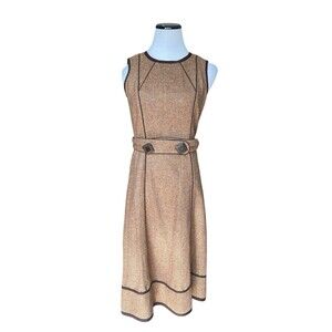 Vintage 70s Wool Belted Midi Dress Size 4 Brown Tweed Heritage Academia USA Fall